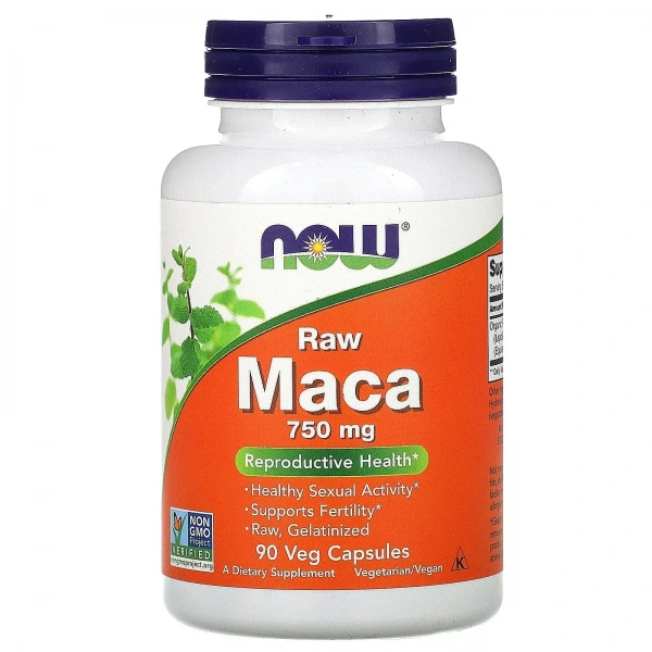 NOW FOODS Maca Raw 750mg (Reproductive Health) 90 Vegetarian Capsules