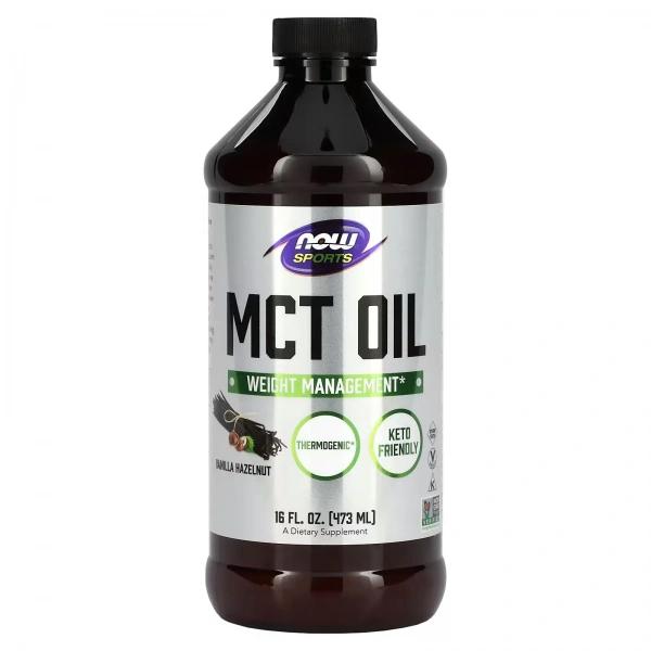 NOW SPORTS MCT Oil 100% Pure (Olej MCT) - 473 ml Wanilia Orzech Laskowy