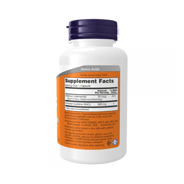 NOW FOODS NAC 600mg (N-Acetylo L-Cysteina) 100 Kapsułek wegetariańskich