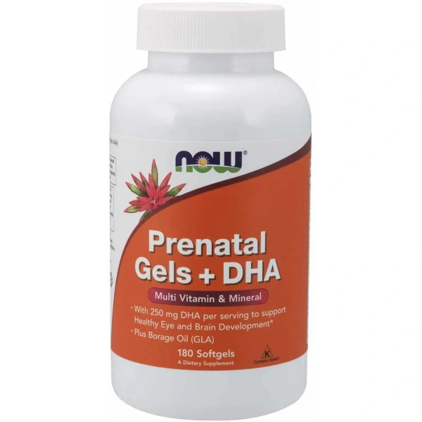 NOW FOODS Prenatal Gels + DHA (Vitamins and Minerals for Pregnant Women + DHA) 180 Softgel