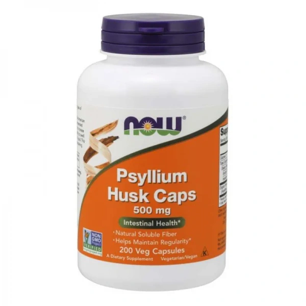 NOW FOODS Psyllium Husk 500mg (Dietary Fiber) 200 Vegetarian Capsules