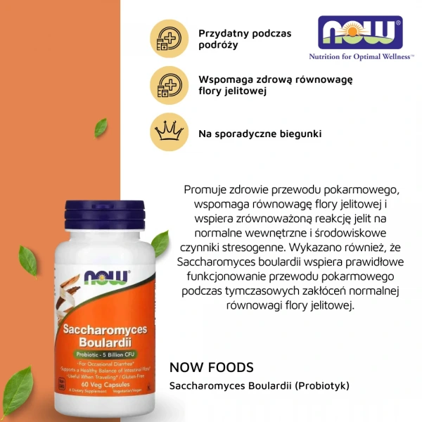 NOW FOODS Saccharomyces Boulardii (Probiotyk) 60 Kapsułek wegetariańskich