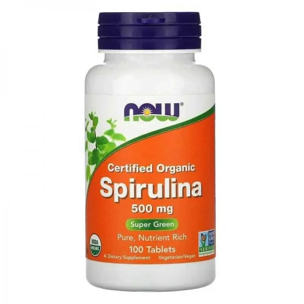 NOW FOODS Spirulina Certified Organic 500mg 100 Vegan Tablets