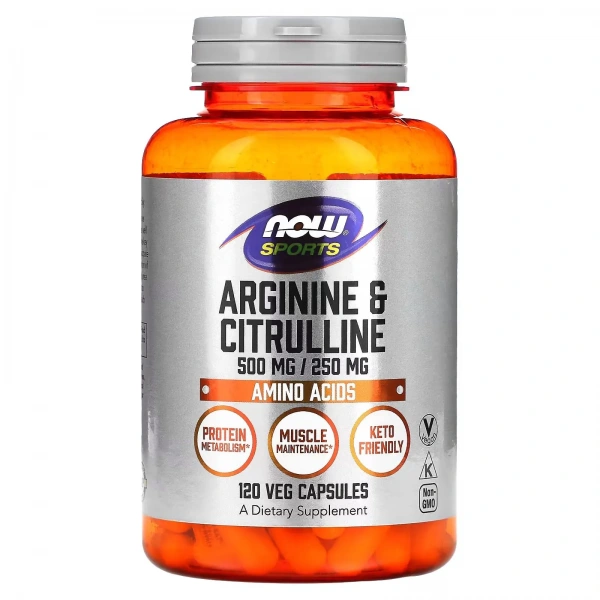 NOW SPORTS Arginine & Citrulline 500/250 (Arginina i Cytrulina) 120 kapsułek wegetariańskich