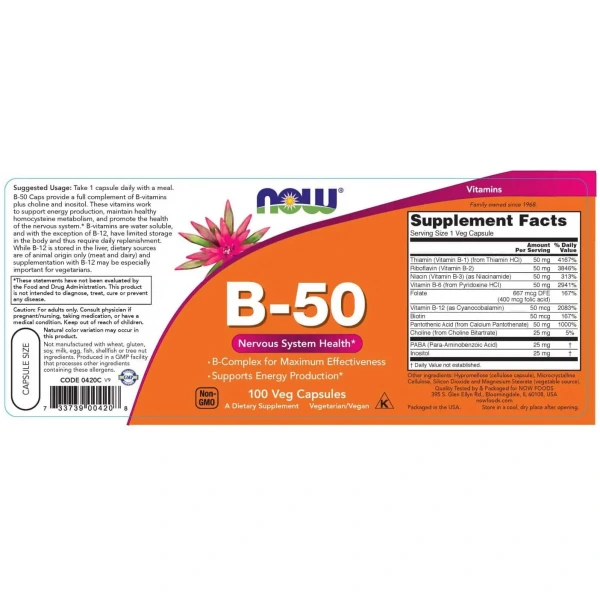 NOW FOODS Vitamin B-50 (Vitamin B-50) 100 Vegetarian Capsules