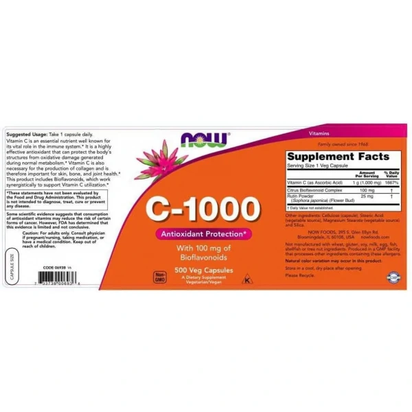 NOW FOODS Vitamin C-1000 with Bioflavonoids - 500 Vegan Capsules