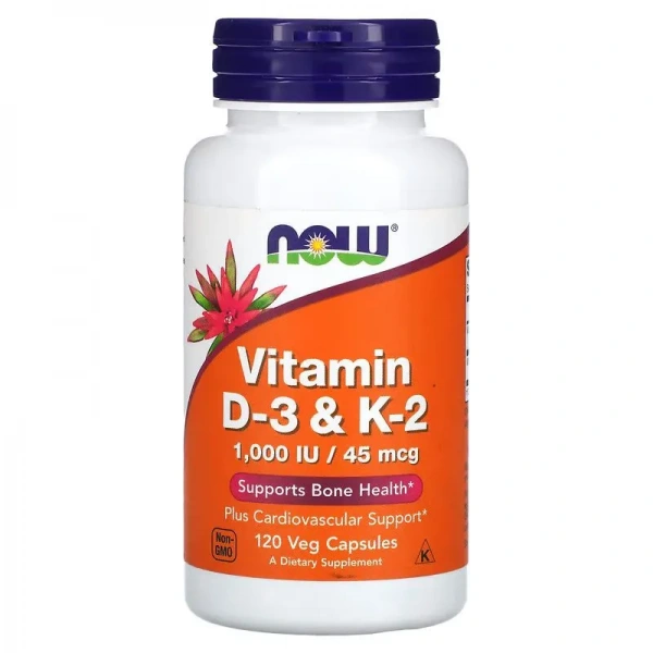 NOW FOODS Vitamin D3 & K2 (Witamina D3 K2) - 120 kapsułek wegetariańskich
