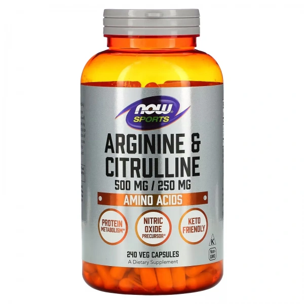 NOW SPORTS Arginine & Citrulline 500/250 (Arginina i Cytrulina) 240 kapsułek wegetariańskich