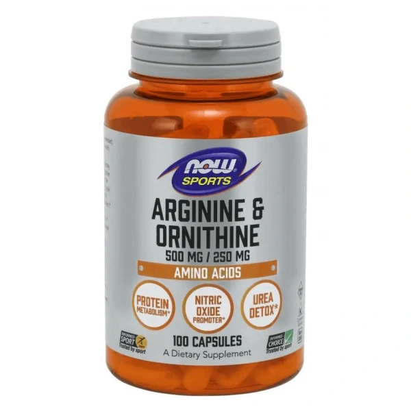 NOW SPORTS Arginine & Ornithine 500mg / 250mg (Arginina i Ornityna) 100 Kapsułek wegetariańskich