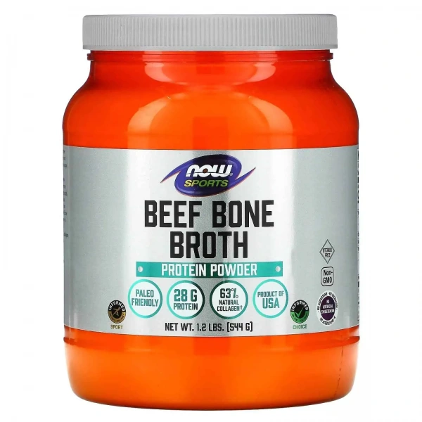 NOW SPORTS Bone Broth Beef Powder (Białko Wołowe) 1.2 lbs. (544g)