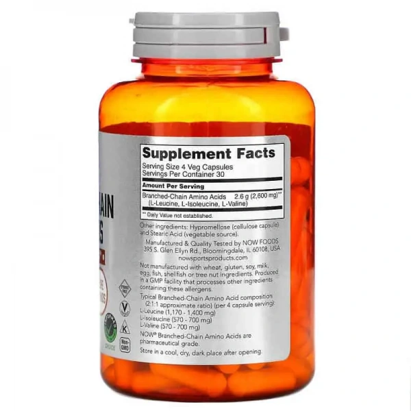 NOW SPORTS Branched Chain Amino Acids 120 Vegetarian Capsules