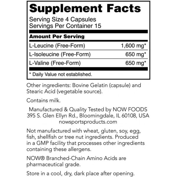 NOW SPORTS Branched Chain Amino Acids 60 Vegetarian Capsules