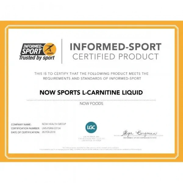NOW SPORTS L-Carnitine Liquid 1000mg (Energy Production) 16 fl. oz. (473ml) Citrus