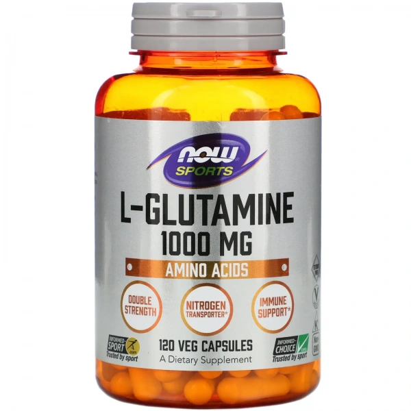NOW SPORTS L-Glutamine Double Strength 1000mg (Nitrogen Transporter) 120 Vegan Capsules