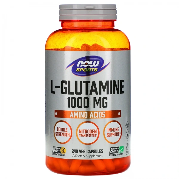 NOW SPORTS L-Glutamine Double Strength 1000mg (L-Glutamina) 240 Kapsułek wegańskich