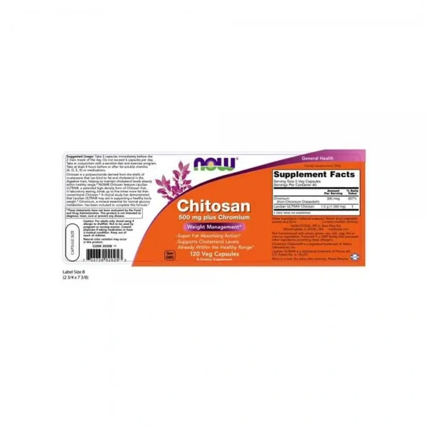 NOW FOODS Chitosan Plus Chromium (Chrome, Weight reduction) 500mg - 120 Vegetarian Capsules