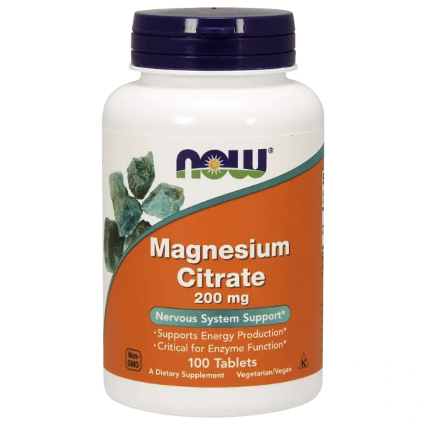 NOW FOODS Magnesium Citrate (Cytrynian Magnezu) 200mg - 100 tabletek wegańskich