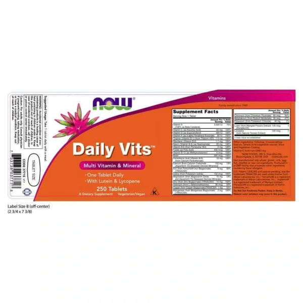 NOW FOODS Daily Vits (Vitamins and Minerals) 250 Vegetarian Tablets
