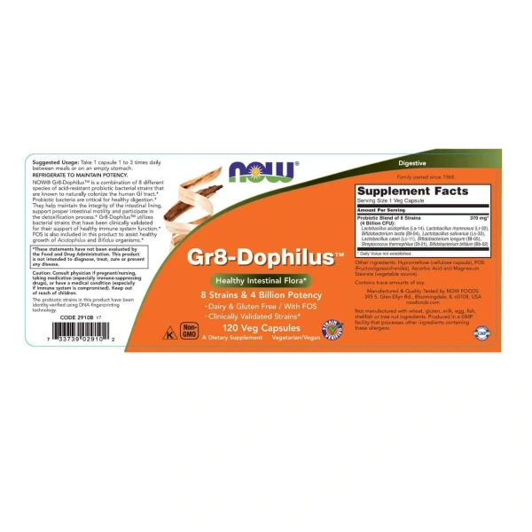 NOW FOODS GR-8 Dophilus (Probiotyk) 120 Kapsułek wegetariańskich