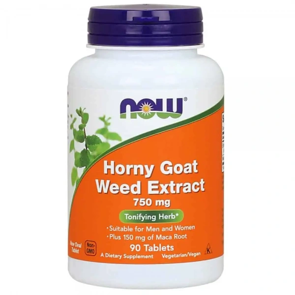 NOW FOODS Horny Goat Weed Extract 750mg (Ekstrakt z Chwali Końskiej) 90 Tabletek wegetariańskich