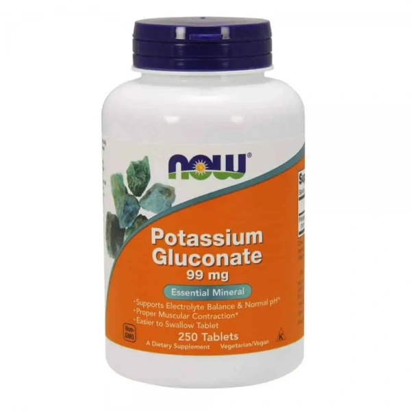 NOW FOODS Potassium Gluconate 99mg (Glukonian potasu) 250 Tabletek wegetariańskich