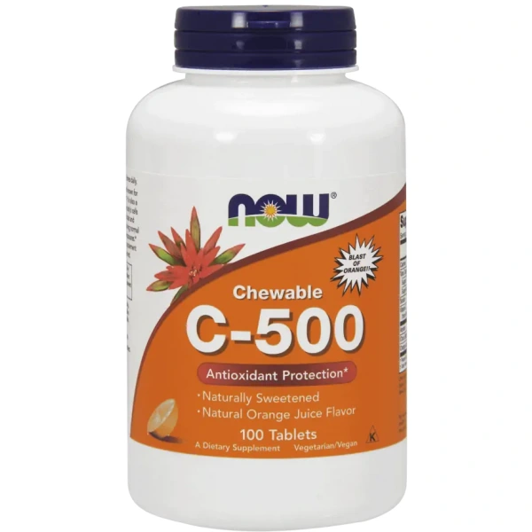 NOW FOODS Vitamin C (Witamina C-500) 100 tabletek do ssania - Pomarańcz