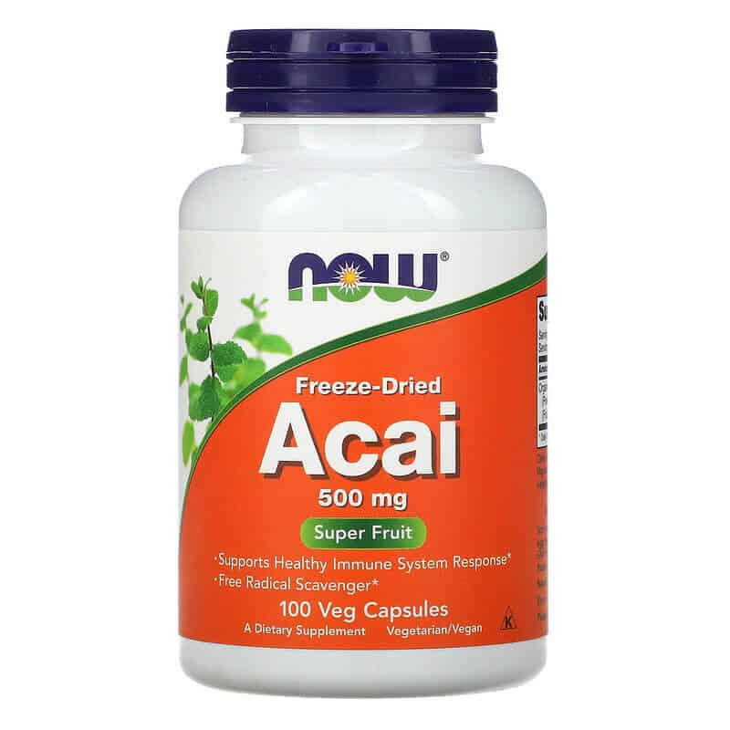NOW FOODS Acai 500mg (Organiczne Jagody Acai) 100 Kapsułek wegetariańskich
