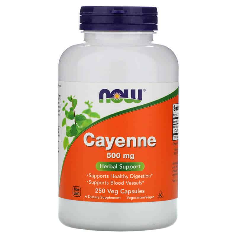 NOW FOODS Cayenne 500mg (Pieprz Kajeński) 250 Kapsułek wegetariańskich