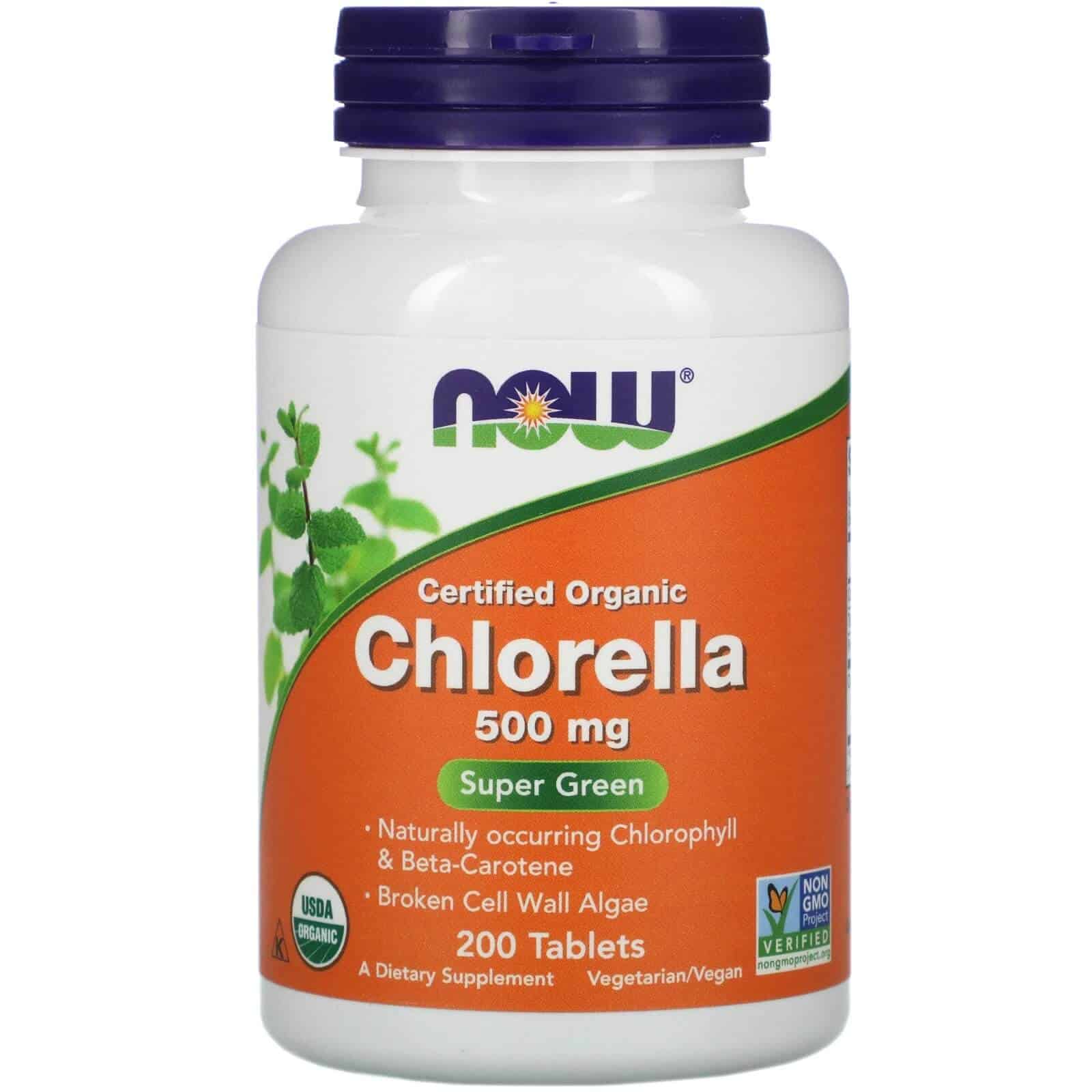 NOW FOODS Certified Organic Chlorella 500mg (Odporność, Antyoksydacja) 200 Tabletek wegetariańskich