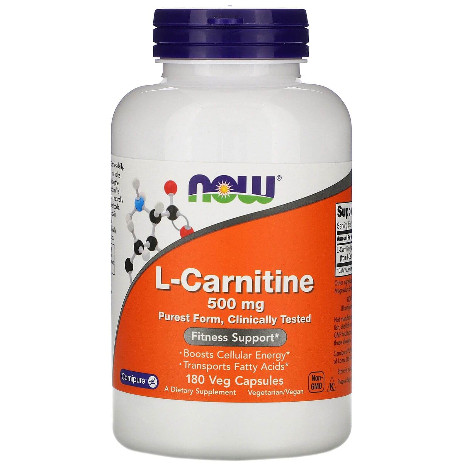 NOW FOODS L-Carnitine 500mg (L-Karnityna) 180 Kapsułek wegetariańskich