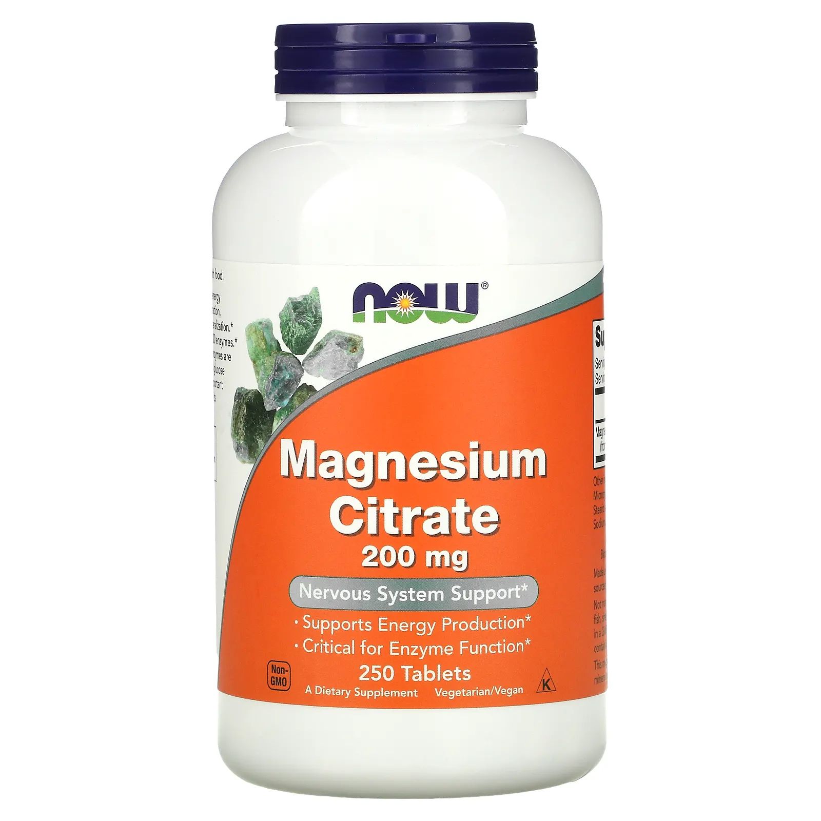 NOW FOODS Magnesium Citrate 200mg (Cytrynian magnezu) 250 Tabletek wegetariańskich