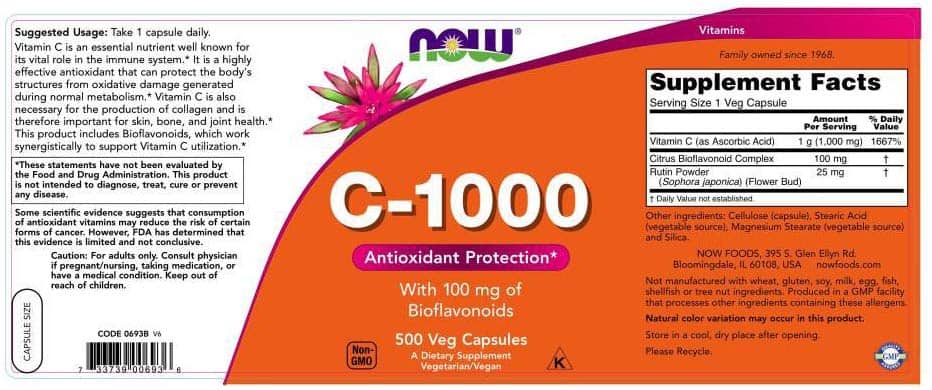 Now Foods Vitamin C 1000 With Bioflavonoids Witamina C Z Bioflawonoidami 500 K