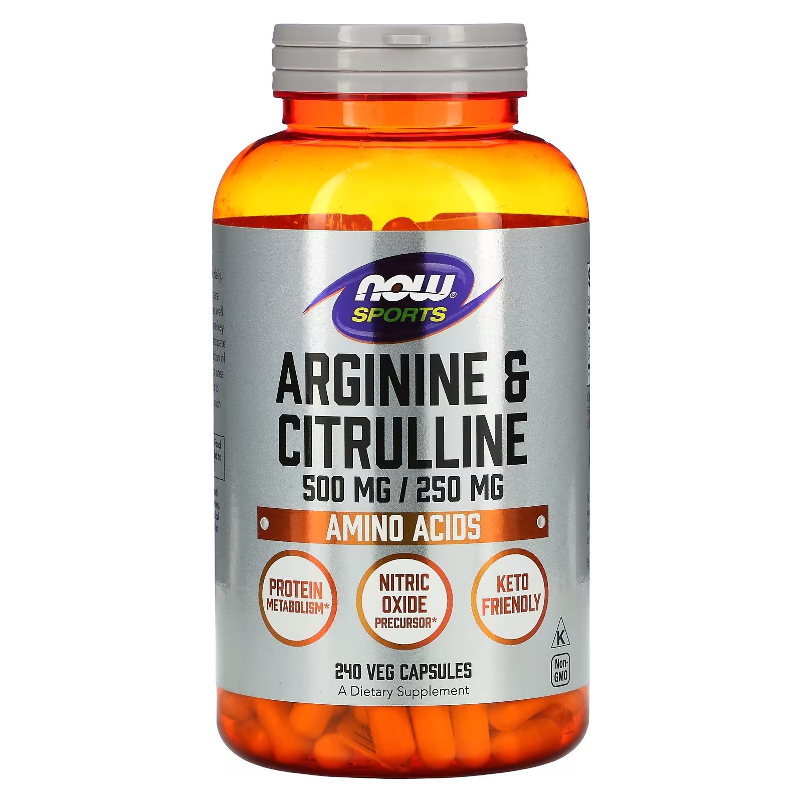 NOW SPORTS Arginine & Citrulline 500/250 (Arginina i Cytrulina) 240 kapsułek wegetariańskich