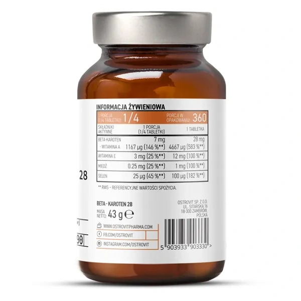 OSTROVIT Beta-Carotene 28mg (Vitamin A) 90 Tablets