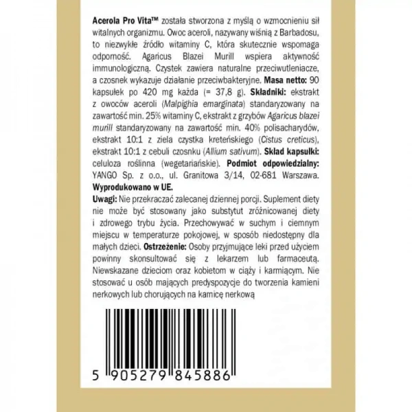 YANGO Acerola Pro Vita™ - 90 kapsułek wegetariańskich