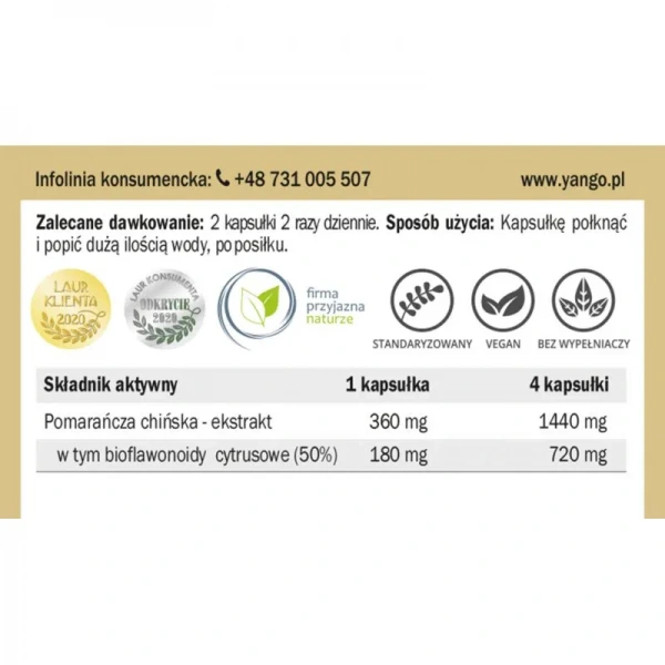 YANGO Bioflawonoidy Cytrusowe (Przy zaburzeniach metabolizmu i metabolizmu lipidów) 120 Kapsułek wegetariańskich