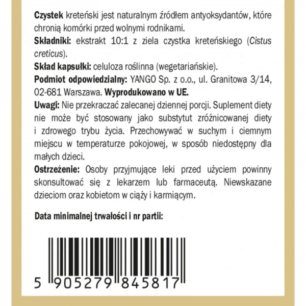 YANGO Cistus Extract 10:1 (Antioxidant) 90 capsules