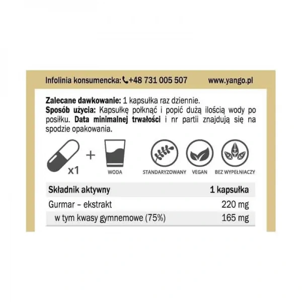 YANGO Gurmar GS4 (75% gymnemic acids) 60 Vegetarian capsules