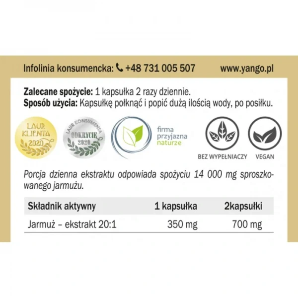 YANGO Jarmuż - ekstrakt 20:1 (Kale Extract) 90 Vegetarian Capsules