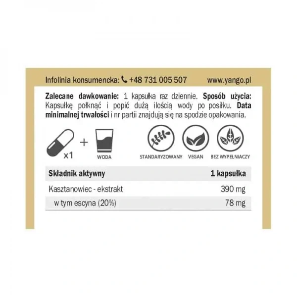 YANGO Chestnut 20% Aescin (Promotes Venous Circulation, for Heavy Legs) 60 vegetarian capsules