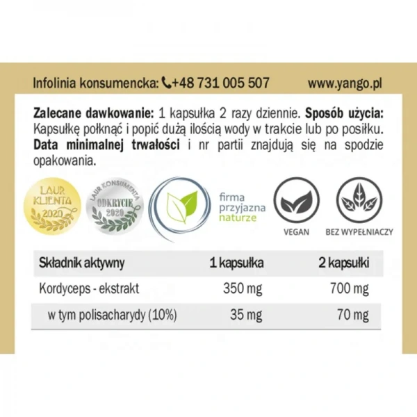 YANGO Cordyceps Extract (40% Polysaccharides) 90 Capsules