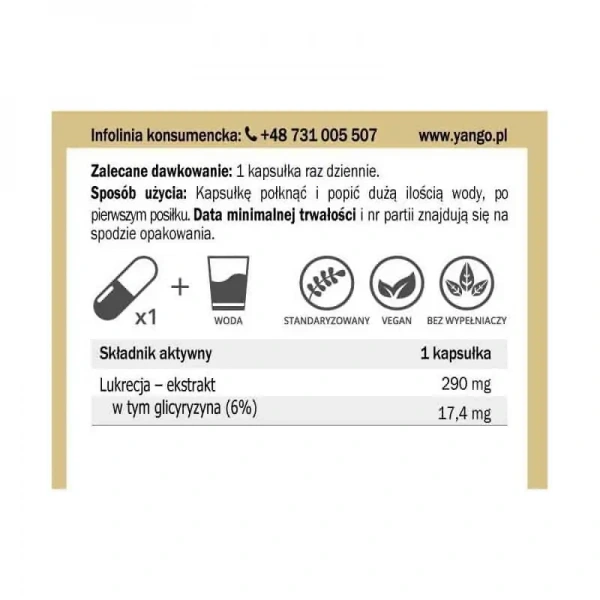 YANGO Licorice content of glycyrrhizin ≤ 6% (Joints and bones) 60 Vegetarian Capsules