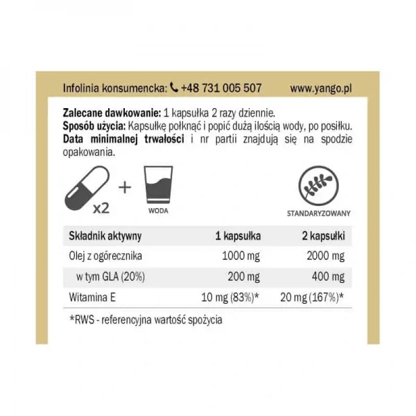 YANGO Borage oil (Gamma-linolenic acid) 60 Vegetarian capsules