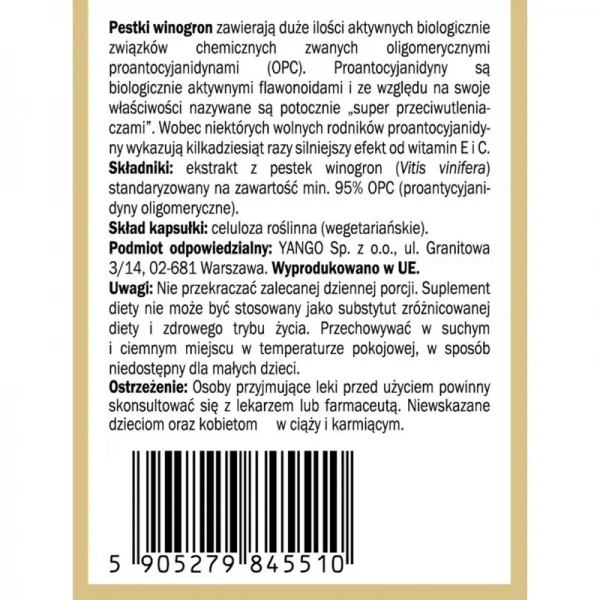 YANGO OPC ekstrakt z pestek winogron - 90 kapsułek wegetariańskich