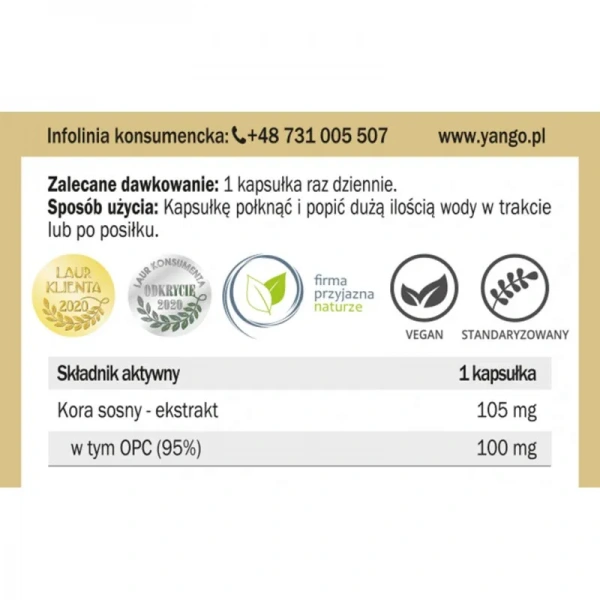 YANGO OPC z kory sosny (OPC from pine bark, Antioxidation, Respiratory system) 90 Vegetarian Capsules